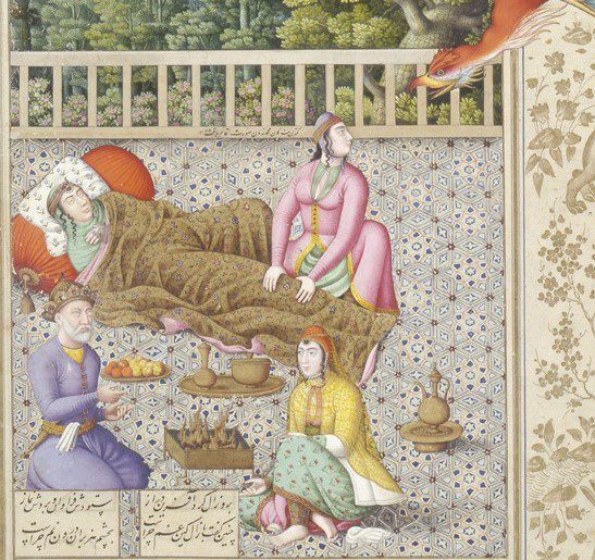 The Simorgh at the birth of Rustam, Shahnama, Chester Beatty Library, Dublin, MS Per 277.03_detail